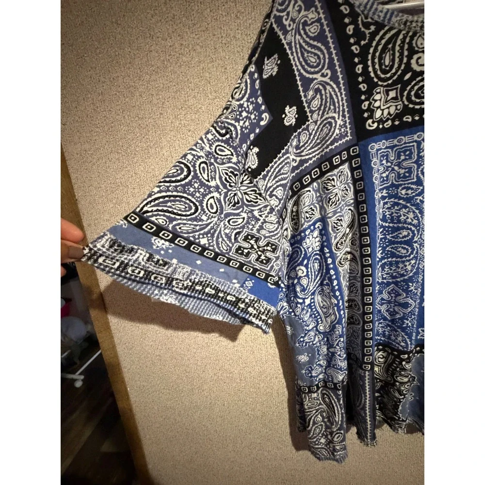 We The Free Free People Blue Bandana Paisley Print Oversized Cotton Top Medium